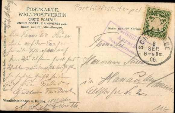 Postcard stamp Postal Assistance Office Aurach Taxe Bayrischzell