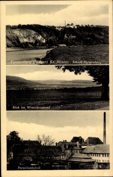KP Fürstenberg an der Weser, Zamek Fürstenberg, widok na Weserbergland, fabryka porcelany