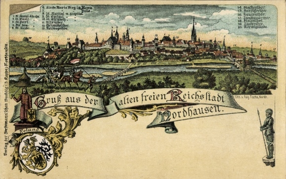 Litho Nordhausen am Harz, Gesamtansicht, Wappen