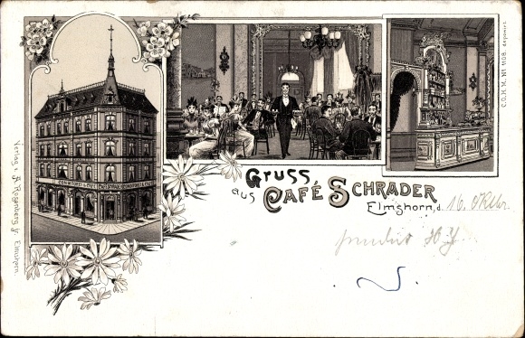 litho Elmshorn in Holstein, Café Schrader, binnenaanzicht