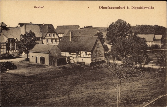 Postcard Oberfrauendorf Glashütte in the Eastern Ore Mountains, view of the village with inn