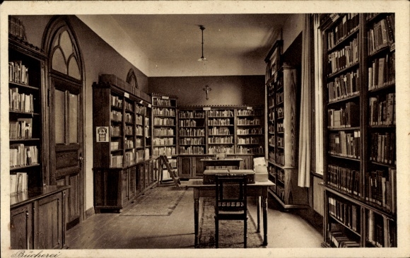 Postcard Lüdinghausen in Münsterland Westphalia, Oberlyzeum St. Antonius, Home Economics School, Library
