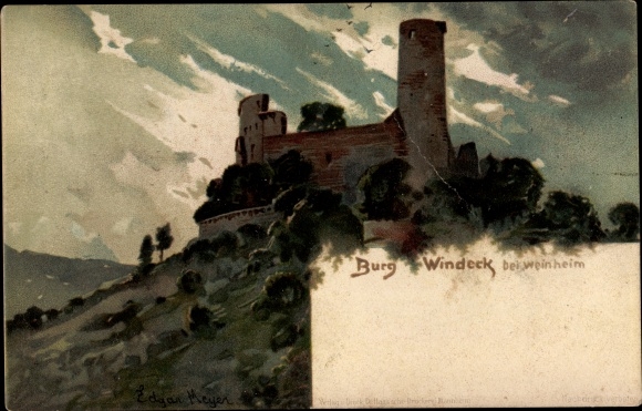Artist Chromo-Litho Meyer, E., Weinheim Bergstrasse, Windeck Castle