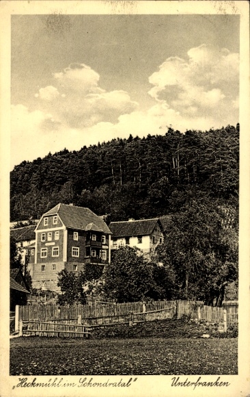 Postcard Heckmühle Wartmannsroth Lower Franconia, Schondratal, guest house and pension Müller