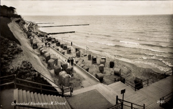 Postcard Ostseebad Nienhagen in Mecklenburg, beach, beach chairs