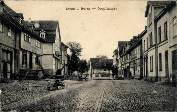 Postcard Berka an der Werra Thuringia, main street, buildings, old town, cars on the street