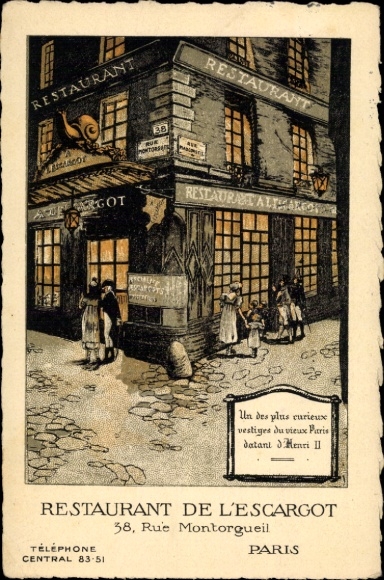 PC Paris I., Restaurant de l'Escargot, Rue Montorgueil