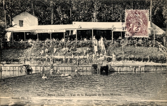 Postcard Maisons-Alfort Val de Marne, Baden of Saint Maurice