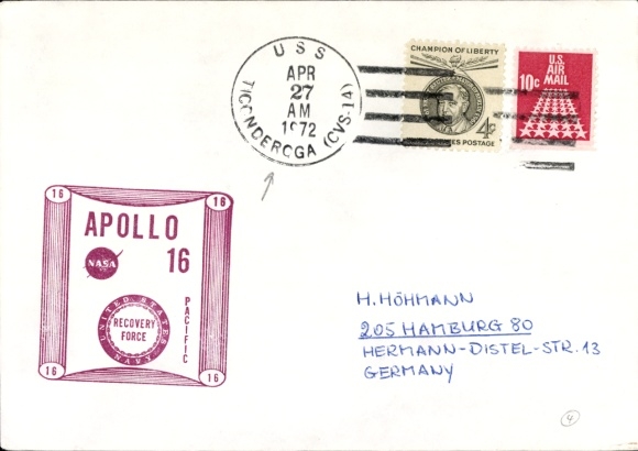 Brief Raumfahrt, Apollo 16, NASA, USS Ticonderoga