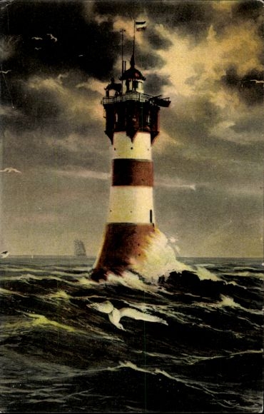 Postcard Butjadinge, Roter Sand lighthouse, Weser estuary