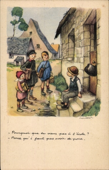 Artist Postcard Poulbot, Children on the way to school, Ligue Nationale contre le taudis