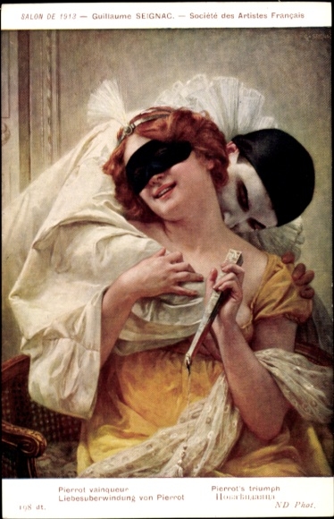 Artist Postcard Seignac, G., Overcoming Love by Pierrot