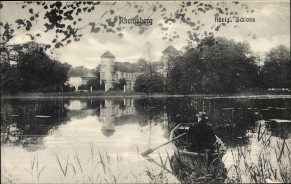 Postcard Rheinsberg in the Mark, rowing party to the royal castle