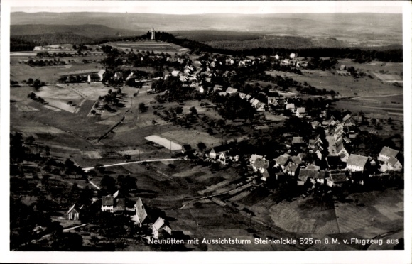 Postcard Neuhütten in the Spessart, aerial photograph, Steinknickle observation tower