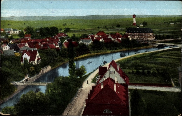 Illuminated window Postcard Kehl am Rhein, town pond, hospital