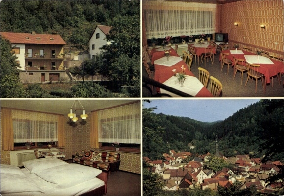 Postcard Wirsberg in the Fichtelgebirge, Pension Wolfrum, rooms, lounge, village view