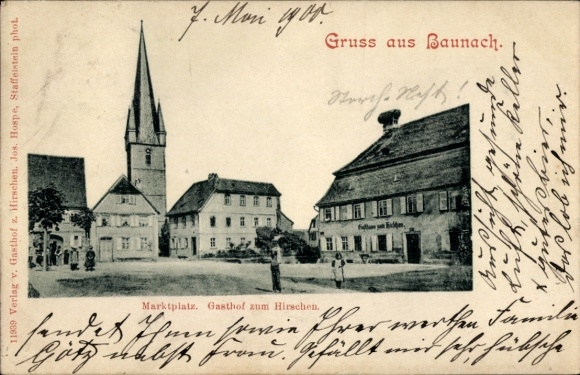 Postcard Baunach in Upper Franconia, market square, Gasthof zum Hirschen
