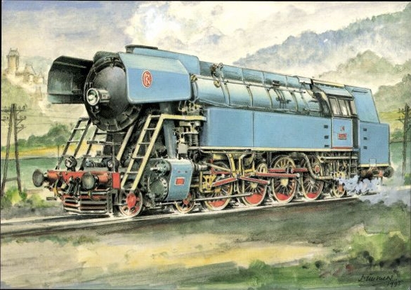 4 old Postcard with locomotives from the Czech Republic