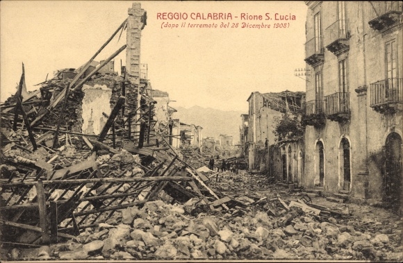 Ak Reggio Calabria, Zerstörungen nach dem Erdbeben 1908, Rione S. Lucia
