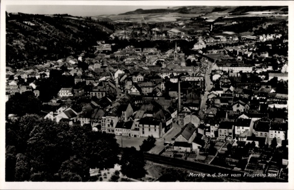 Postcard Merzig an der Saar, aerial photograph