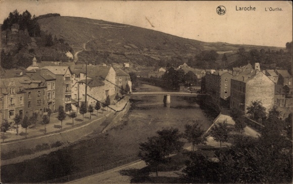 Postcard Laroche La Roche en Ardennes Wallonia Luxembourg, L'Ourthe, river landscape, houses, bridge