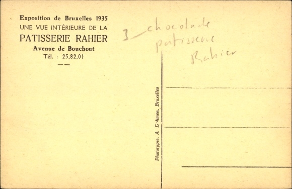 KP Bruxelles Bruksela, Exposition Universelle 1935, Patisserie Rahier, Avenue de Bouchout, wnętrze