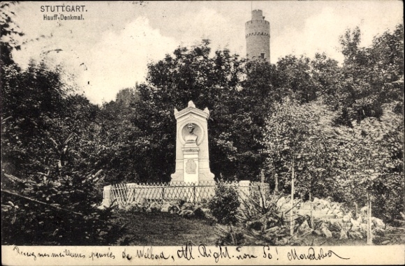 Postcard Stuttgart in Württemberg, Hauff Memorial