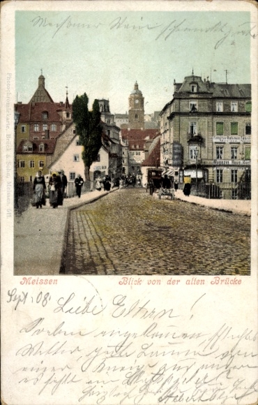 Postcard Meißen Saxony, view from the old bridge