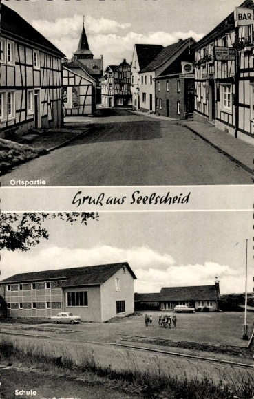 Postcard Dorf Seelscheid Neunkirchen-Seelscheid, street section, school