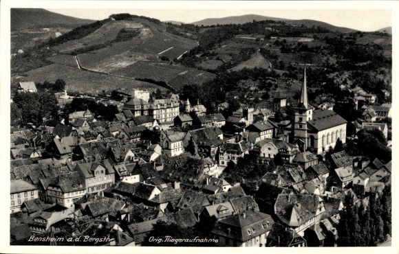 Postcard Bensheim on the Bergstraße Hessen, aerial photograph, Hotel Deutsches Haus
