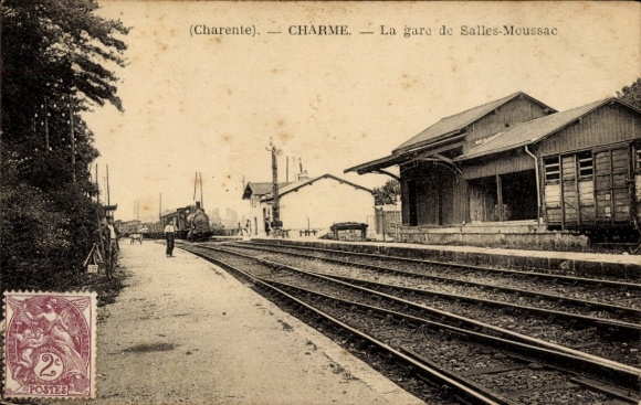 Postcard Charme Charente, Salles Moussac station, track view