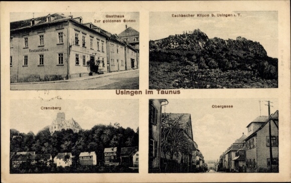 Postcard Usingen in Taunus Hesse, Obergasse, Cransberg, Gasthaus zur goldenen Sonne