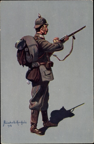 Kunstenaarskaart Lüschwitz-Koreffski, infanterist van het 4e Guards Regiment te voet Berlijn