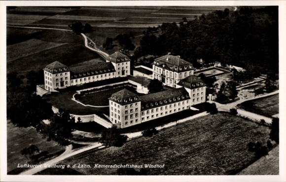 Postcard Weilburg Lahn, Kameradschaftshaus Windhof, aerial photograph