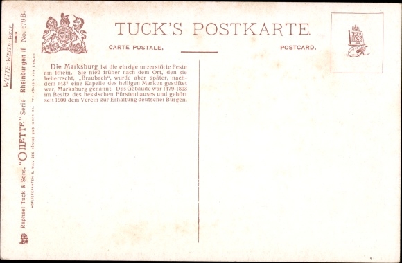 Artist PC Braubach am Rhein, Die Marksburg, Tuck 679 B