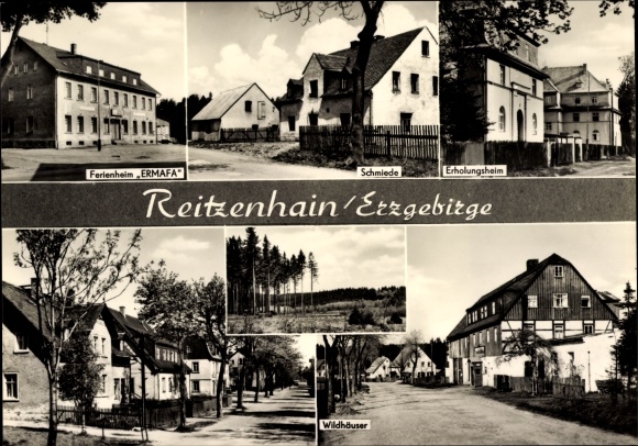 Ak Reitzenhain Marienberg in het Ertsgebergte, vakantiehuis ERMAFA, smederij, herstellingsoord, wilde huizen