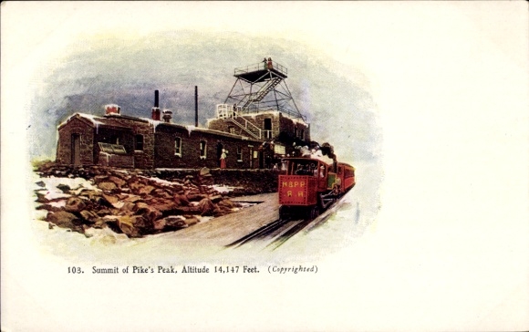 Embossed Chromo-Litho Colorado USA, Summit of Pike's Peak, US American Railway, Rocky Mountains