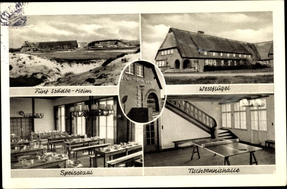 Ak Rantum auf Sylt, Fünf Städte Heim, Westflügel, Speisesaal, Tischtennishalle