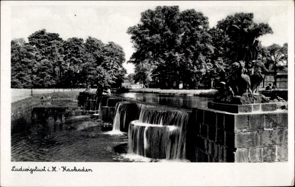 Postcard Ludwigslust in Mecklenburg, cascades, waterfalls, green spaces, architecture