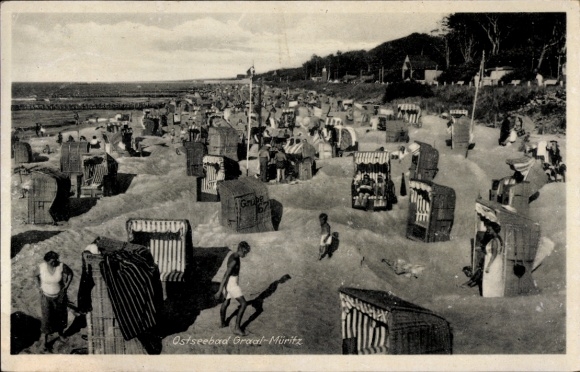 Postcard Ostseebad Graal Müritz, beach, sea, beach chairs, passers-by