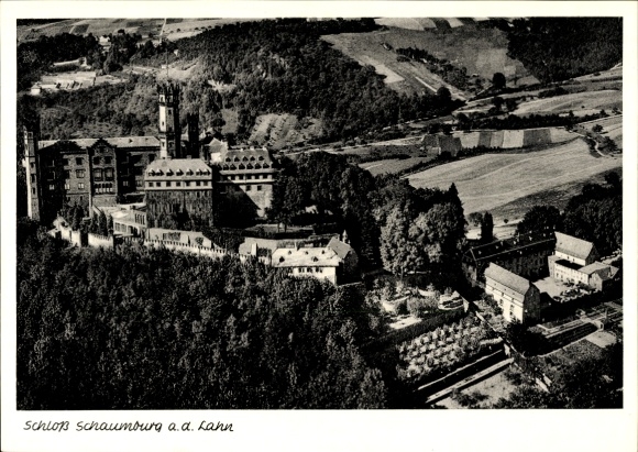 Postcard Schaumburg Rinteln on the Weser, aerial view of Schaumburg Castle, surrounding landscape
