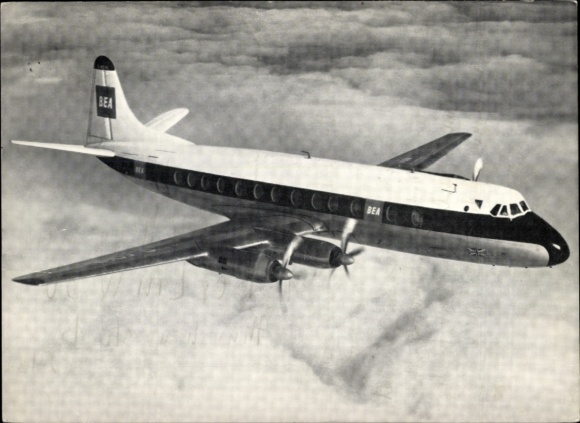 Postcard British passenger aircraft, BEA, British European Airlines Jet Prop Viscount