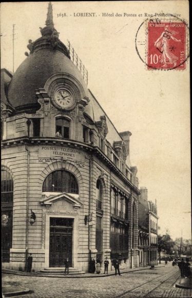 Postcard Lorient Morbihan, Hôtel des Postes, architecture, post office building, view