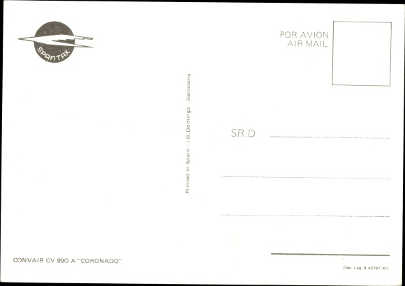 Postcard Spantax Spanish passenger aircraft, Convair CV 990 A Coronado