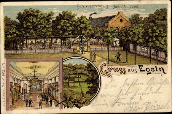 Postcard Egeln in Saxony Anhalt, Schützenhaus, Fr. Böse, shooting range, interior view