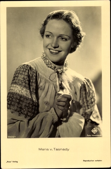 Ak Schauspielerin Maria von Tasnady, Portrait, Ufa Film, Ross Verlag 9955 1