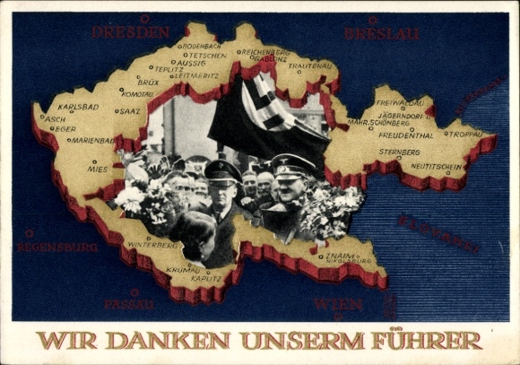 Postal stationery Postcard We thank our Führer, Sudetenland, Bohemia, Moravia, Hitler