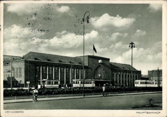 Postcard Kaliningrad Königsberg East Prussia, North Station, trams