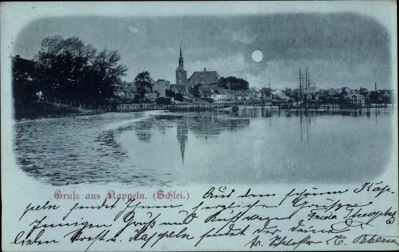 Mondschein Ak Kappeln an der Schlei, Wasserpartie