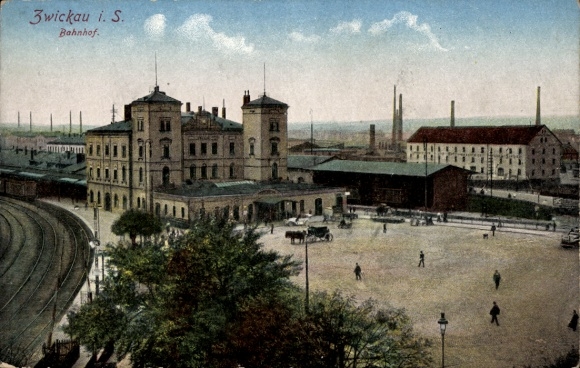 Postcard Zwickau in Saxony, train station